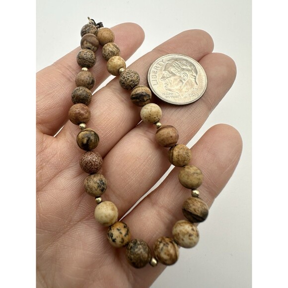 Vintage 12k Gold Filled 6mm Jasper Beaded Bracelet 6.75” - Picture 2 of 6